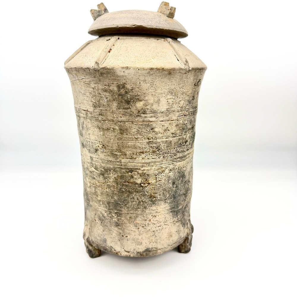 Antique Han Dynasty Granary Jar 13" Earthenware Green Glazed Mingqi Bear Feet